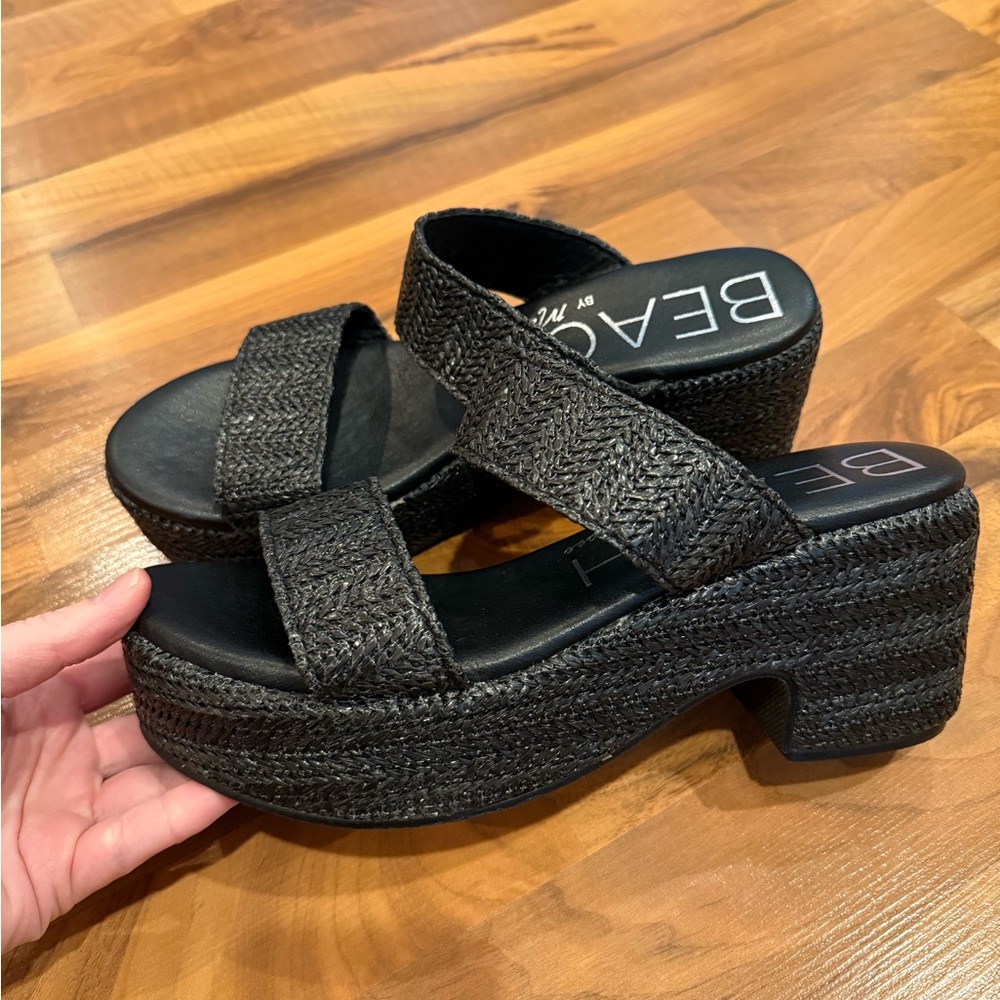 Beach by Mattise‎ ocean avenue Demi wedge, chunky, black rafia size 11M NWOT